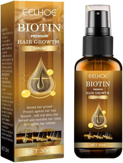 EELHOE Biotin Premium Hair Growth Serum 30ml bottle and packaging for boosting hair growth and strengthening follicles
